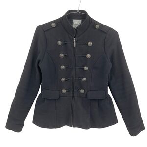 Forever 21 Womens Military Band Peplum Black Jacket Buttons Zip Sgt. Pepper M